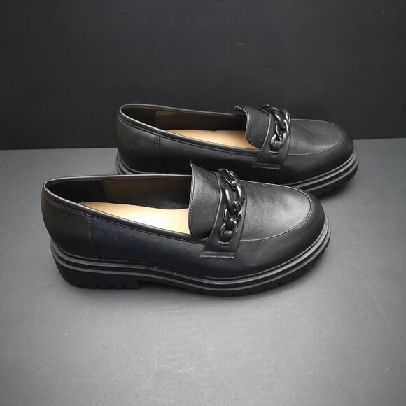 NWOT Penningtons Ladies Size 12WW Black Faux Leather Chunky Sole Loafers - Picture 2 of 9